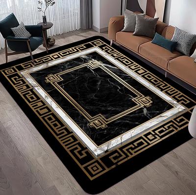 Alfombra Mármol Negro Dorado para Decoraciones de Sala de Estar Mesa de Sofá Alfombras de Área Grande Pasillo Balcón Felpudo Largo Antideslizante Felpudo