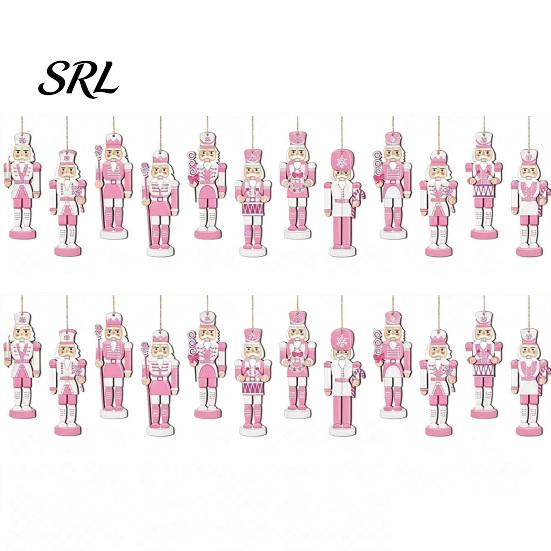 Vintage Style Holiday Hanging Charms Pink Wooden Nutcracker Ornaments for Christmas Tree Decorations, Soldier Pastel Decorations Home Pendants