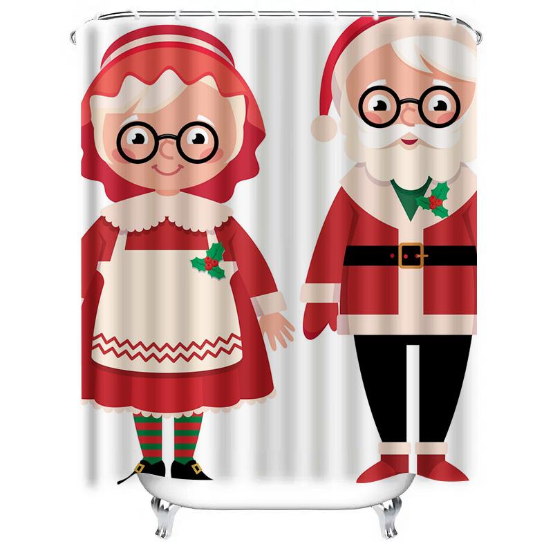 Tu Santa Claus Shower Curtain Christmas Holiday Festive Bathroom Decor Waterproof Backdrop Xmas Home Decoration Pattern Art