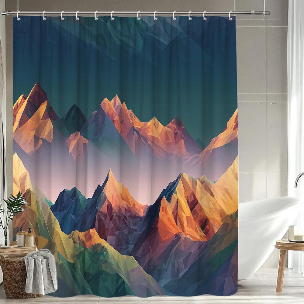 1pc Mountain Shower Curtain Creative Mountain Pattern Three-Dimensional Color Effect Bathroom Decoration Polyester Fabric Contai 90x180cm