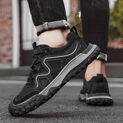 Male Sneakers Stylish Hiking Boots Solid Color Comfortable Non-slip Sporty Shoes Plus Size Men Shoes Leather Summer Black