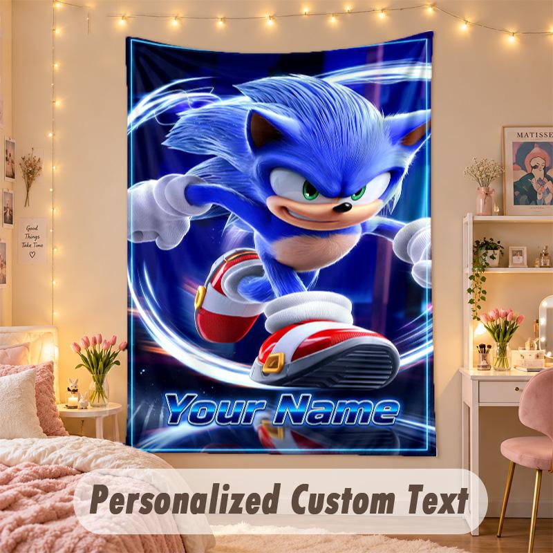 Custom Personalized Tapestry,Sonic Print Custom Name Text Wall Art Hanging for Bedroom