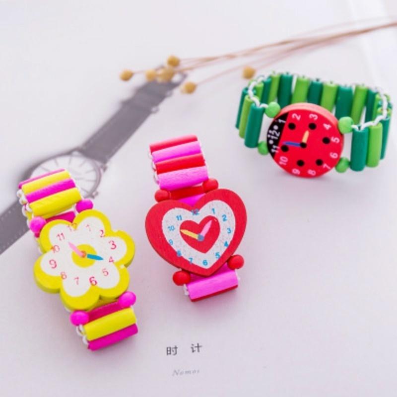 Kids Children Cartoon Elastic Wooden Watch Wristbands Bangle Toys School Award Prize Gift Birthday Party Favors