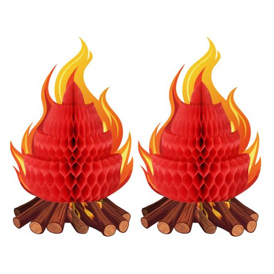 Fake Campfire Decoration 3D Paper Honeycomb Campfire Centerpiece Artificial Flame Folding