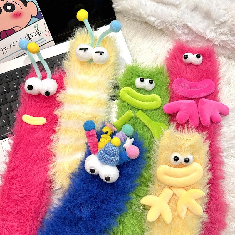Funny Mink Socks Women's Winter Thickened Plush Warm Sleeping Socks Home Sleep Cute Doll Plush Medium Tube