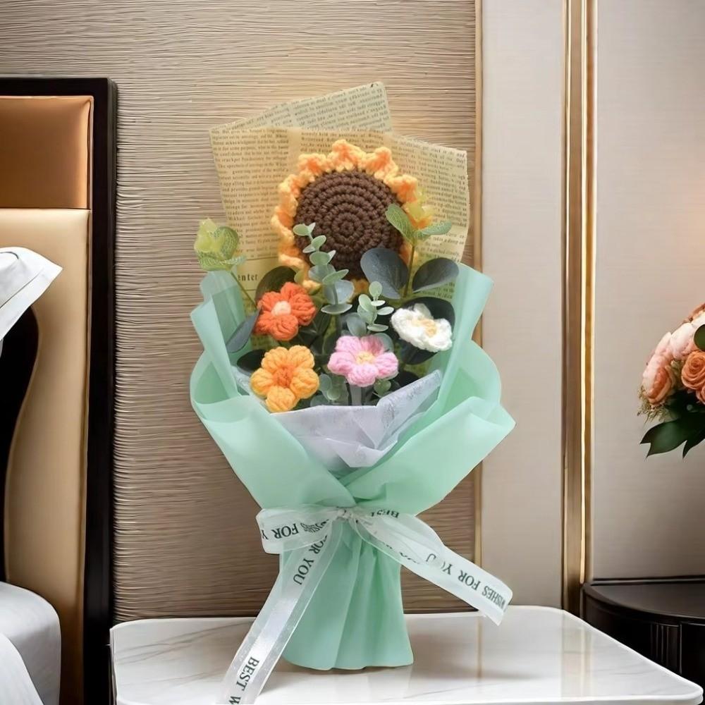 Crochet Knitted Flowers Bouquet Artificial Flowers Bouquet Arrangement Crochet Bouquet Handmade Handmade Sunflower