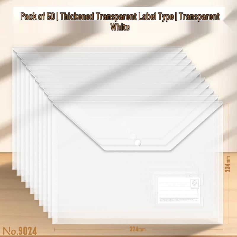 9021 Transparent File & Document Storage Bag - A4, Thickened, Waterproof, Plastic Button Closure