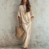 2026 Womens Loose Fit Solid Color Two-Piece Set T-Shirt Midi Skirt Casual Outfit
