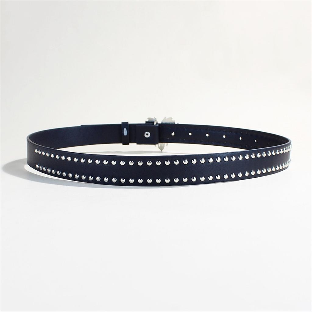 Punk PU Leather Belt with Heart Buckle Rivet Studded Belt for Female Cool Waiststrap for Pants Jeans Simple Waist Decors