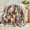1 Stück bedeckte Decke, niedliche Teddybär-Handarbeits-Patchworkdecke mit buntem Knopfblock-Design, weich und bequem für Schlafzimmer- oder Sofadekoration