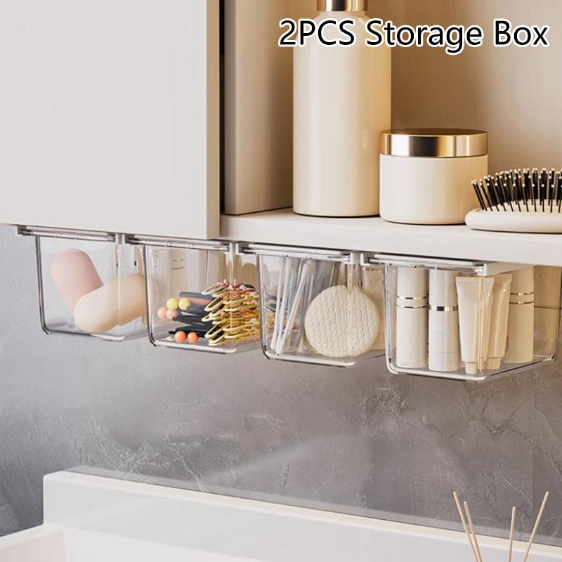 2 Pcs Transparent Desk Drawer Organizers Box Makeup Organizer Clear Plastic Storage Box Cosmetic Cotton Pads Cosmetic Desk