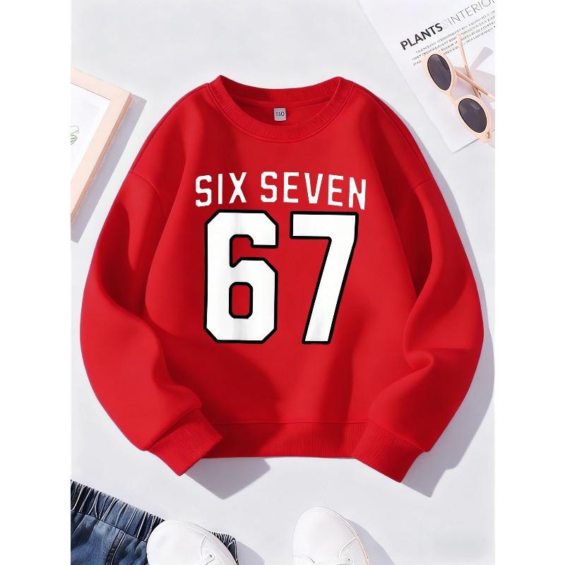 Kids Unisex 67 Number Meme Sweatshirt • Crewneck Sweatshirt • Funny 67 Kids' Design • Fashionable Casual Street Style with Number 67 Print