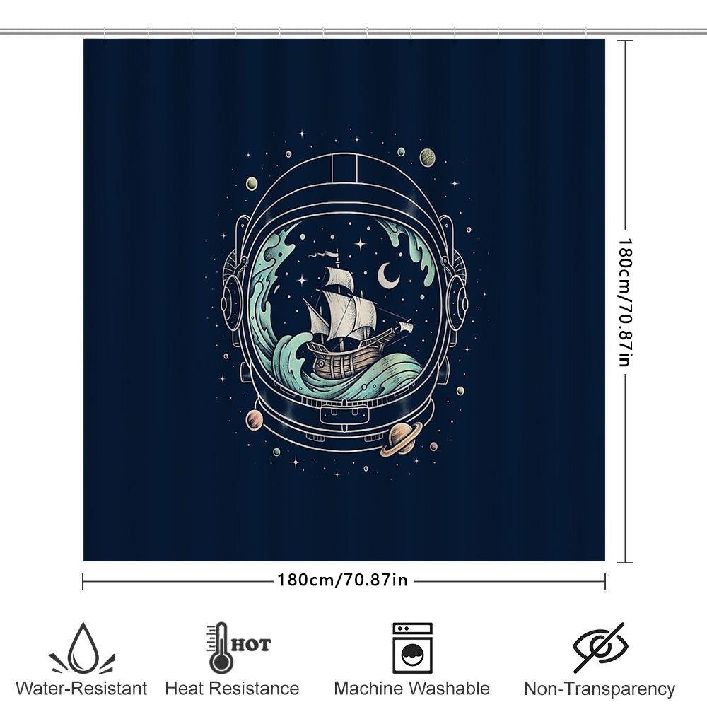 Ocean Wave Ship Nautical Shower Curtain Coastal Sea Liner Bathroom Decor Vintage Blue Artistic Home Textile Wall Hanging