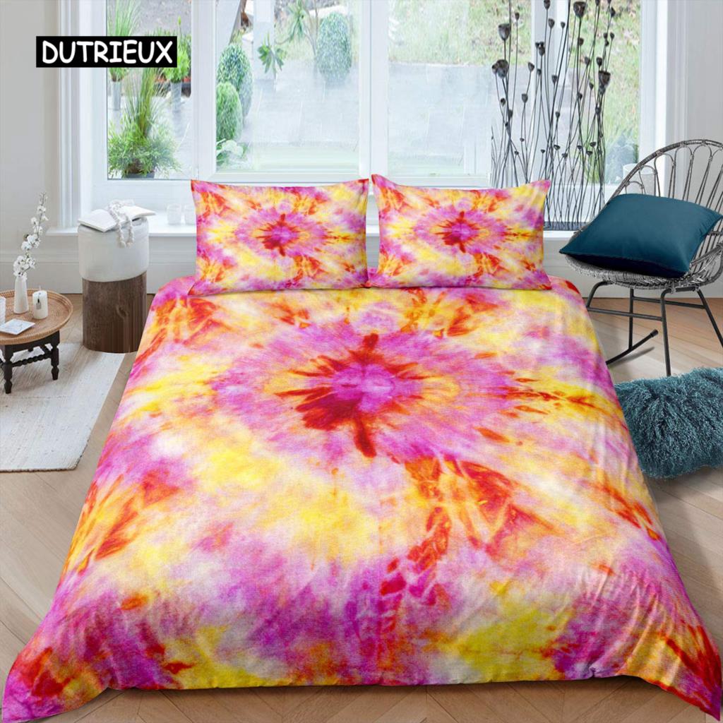 Tie Dye Duvet Cover Psychedelic Bohemian Gypsy Exotic Spiral Colorful Twin Bedding Set Microfiber Double Queen King Quilt Cover