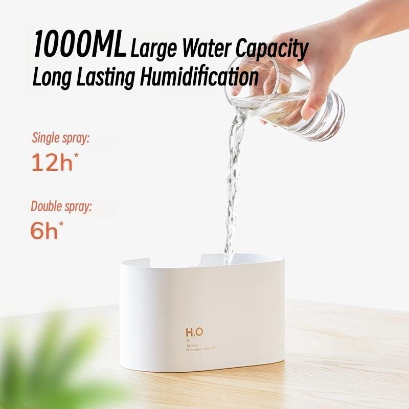 Umidificatore Portatile ad Ultrasuoni 1000ml 3600mah Ricaricabile via USB Wireless Diffusore d'Aria Doppio Ugello Montagna Umidificatore Aroma