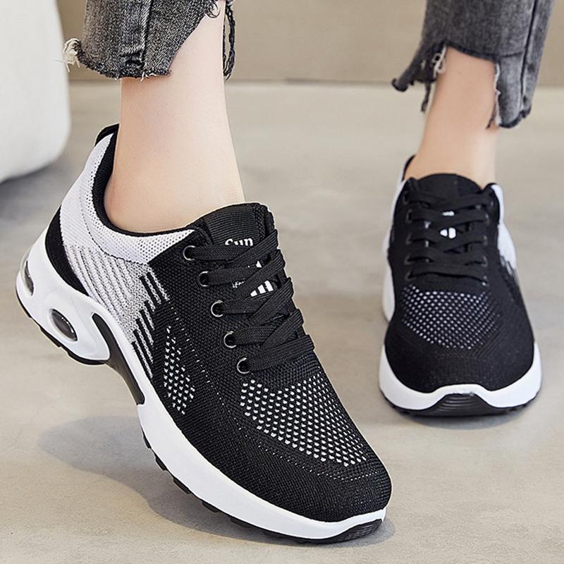 Fashion Mixed Color Women Sport Sneaker Autumn New Lace Up Thick Sole Sneakers Woman Breathable Mesh Running Shoes Plus Size 44