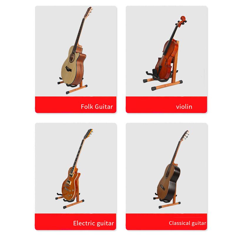 Guitar Stand Wooden Folding Floor Standing Vertical Household Bass Storage Display Holder Rack Dark Wood Color