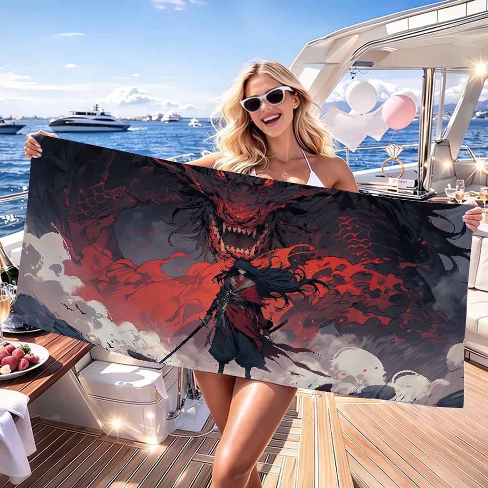 Anime Dragon Warrior Towel Soft Lightweight Anti-Sand Large Beach Towel Quick-Drying Bath Sports Family