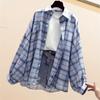 Spring Summer Fashion Women's Vintage Plaid Chiffon Blouse - Long Sleeve Loose Casual Shirt for Sun Protection & Daily Wear shirts