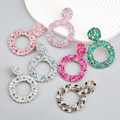 Pinkdudu European American Alloy Rhinestone  Drop Earrings  Multiple Layers Exaggerated Circular Earrings PD2189