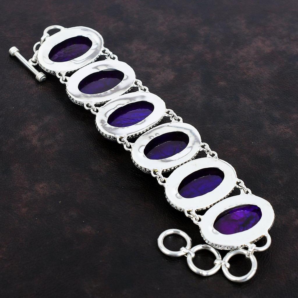 Pulseira de labradorita de fogo roxo 925 pulseira de corrente ajustável de prata esterlina joias artesanais pulseira de pedras preciosas vintage presentes para mãe
