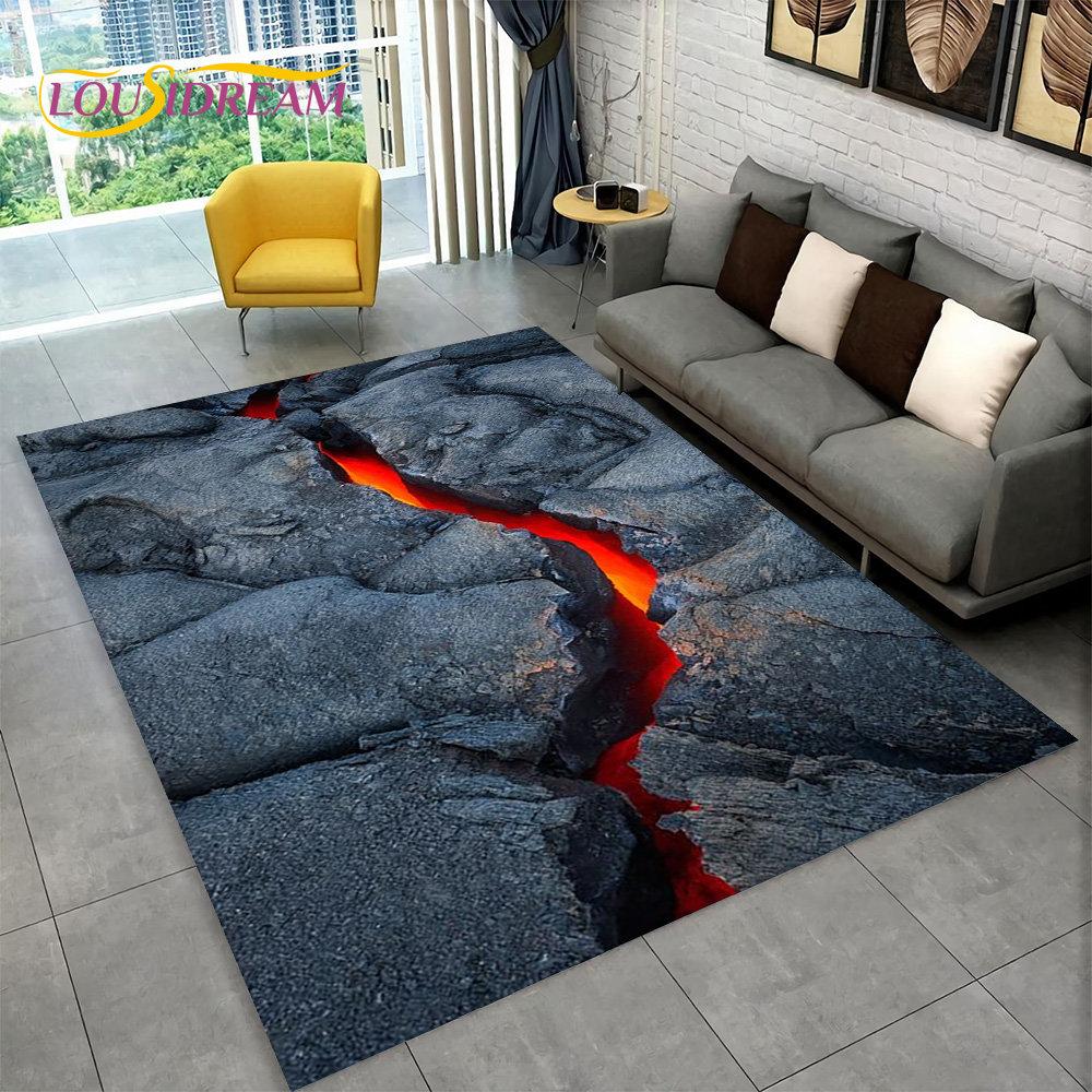 3D Volcano Lava Magma Area Rug Large,Carpet Rug for Living Room Bedroom Sofa Doormat Decoration,Kid Play Non-slip Floor Mat Gift
