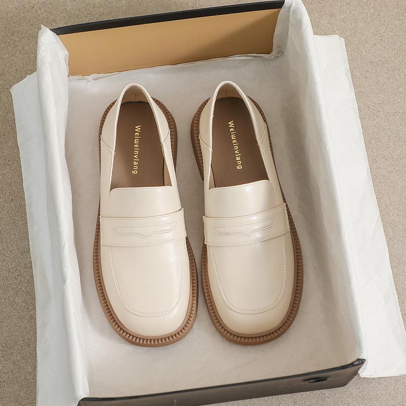 

Туфли на толстой подошве, женские новые черные кожаные туфли в британском стиле в стиле ретро, ​​туфли с мягкой подошвой и открытым носком, большой размер