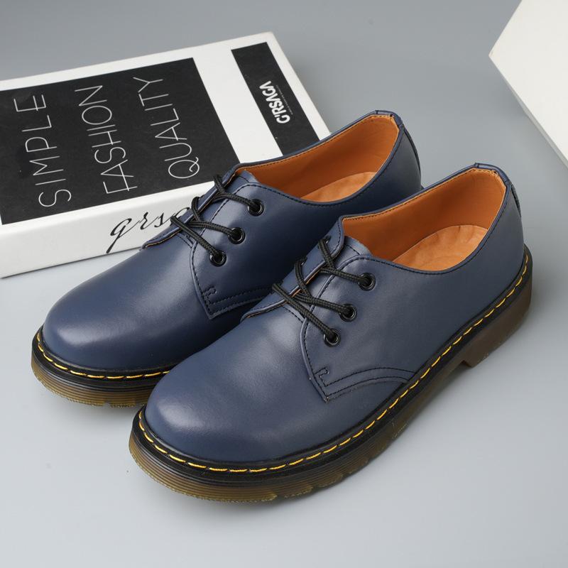 Round head casual leather shoes muffin bottom tooling low-top Martin shoes men's leather heightening retro