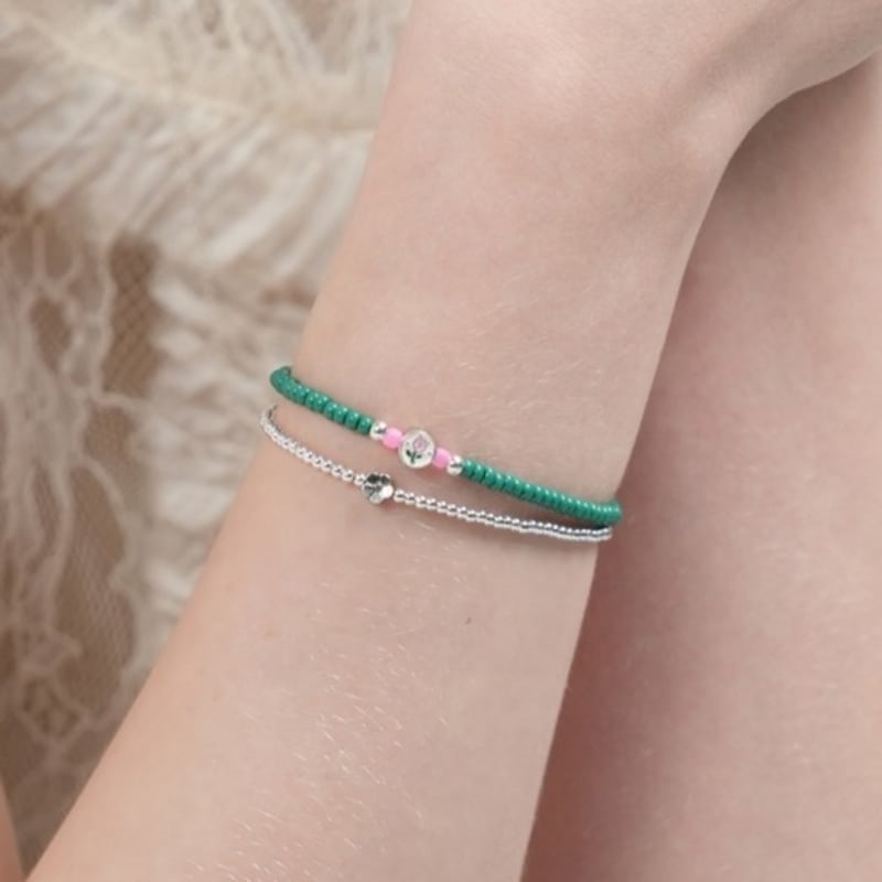 BONBEAU Ever Tulip Silver Charm Beads Bracelet Tulip Flower Silver Charm Color Bead Bracelet