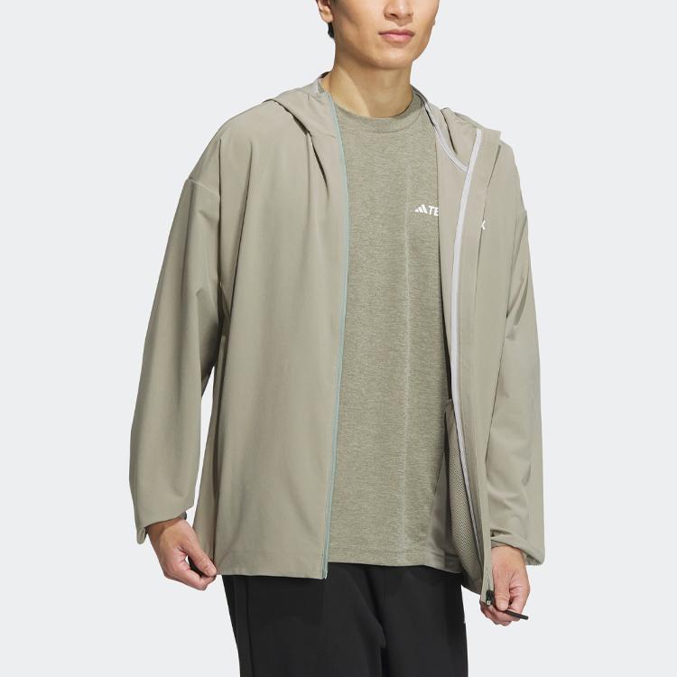 Adidas Transitional Solid Color Logo Zip Hoodie Sunscreen Jacket Unisex Outerwear Stony-Silver-Grey IC4425