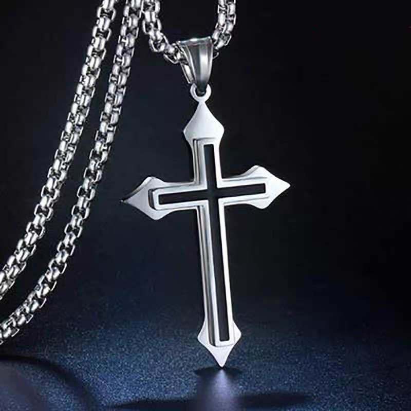 Punk Charm Cross Arrow Pendant Box Chain Necklaces for Men Amulet Jewelry Gift