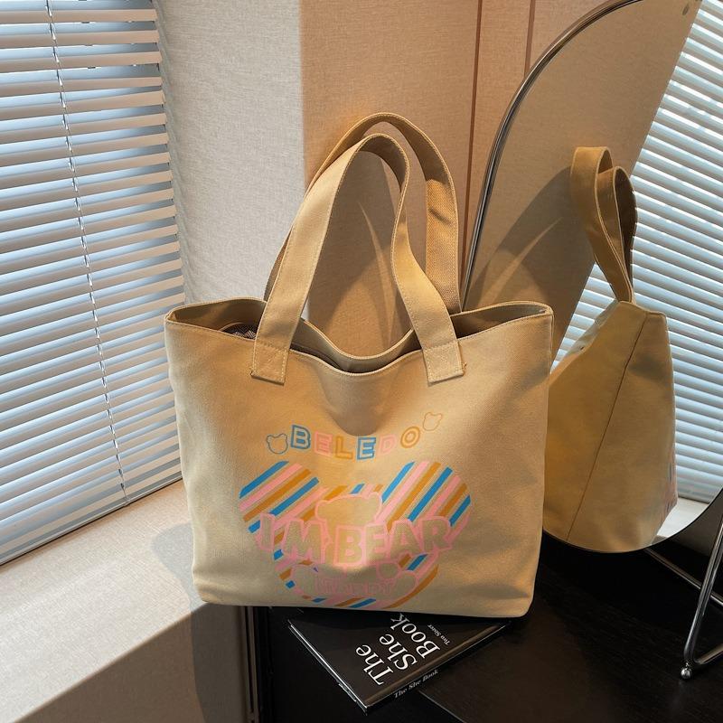 

Вместительная сумка-тоут, универсальная мультяшная на плечо, сумка для поездок на работу, женская летняя новая повседневная холщовая сумка хаки