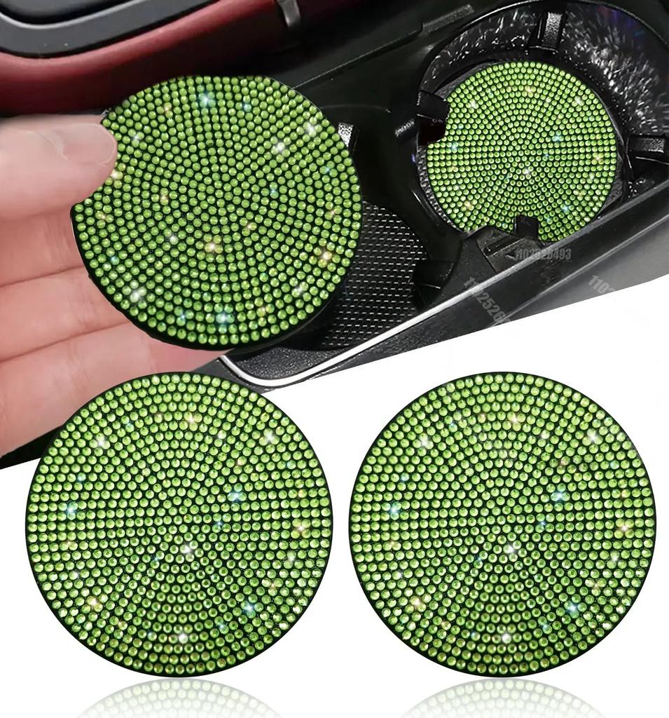 Car Water Coaster Round Interior Bling Decor Diamond Silicone Non-slip Pad Cup Insulation Pad Rhinestone Hot Drill Auto Supplies