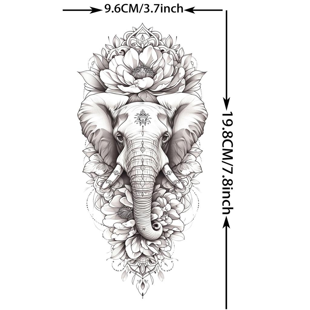 1 Sheet Sketch Flower Animals Temporary Tattoos For Women Long Lasting Waterproof Elephant Turtle Fake Tattoo Body Art Stickers