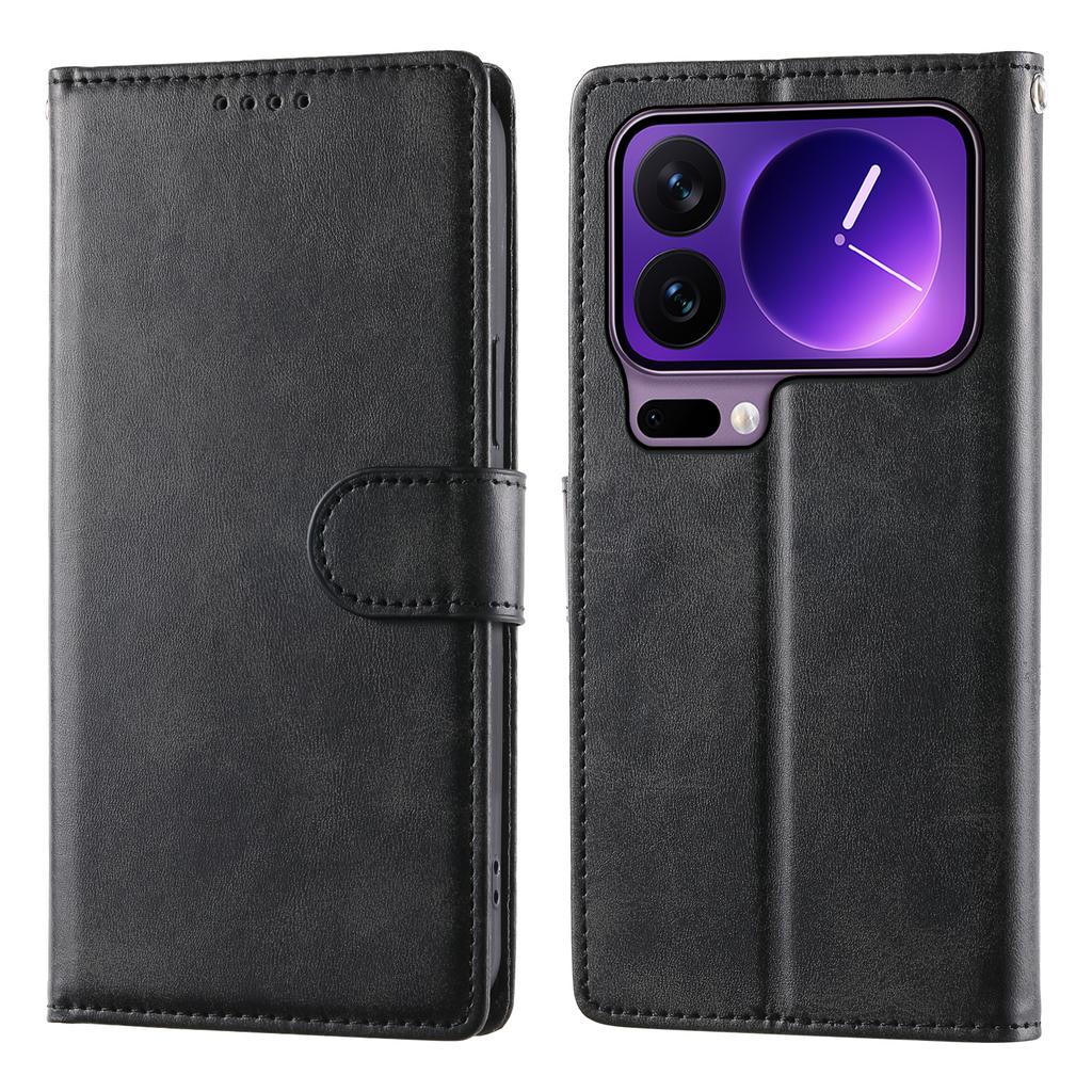 For Xiaomi 17 Pro Case Stand Wallet Calf Texture PU Leather Flip Phone Cover with Wrist Strap