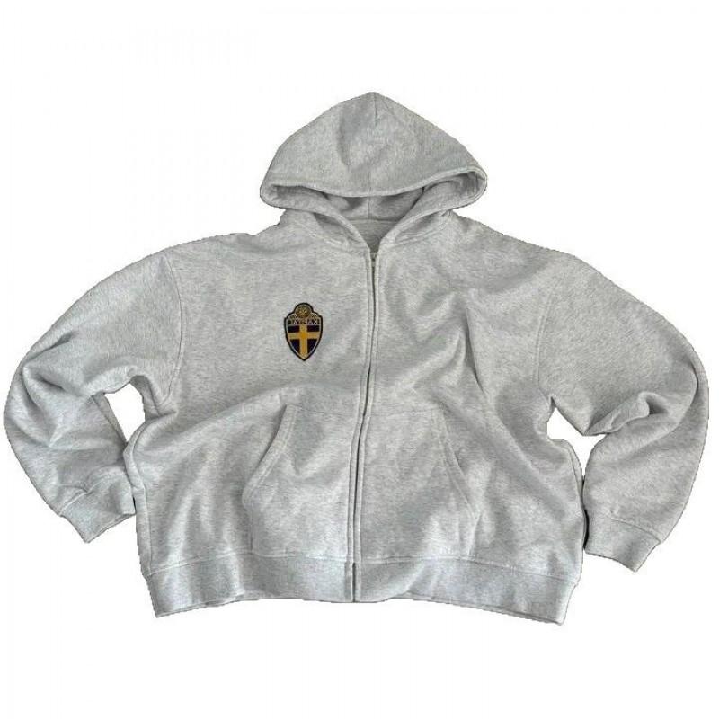 Womens Streetwear Hooded Zip-Up Oversized Sweatshirt Set With Embroidery Gray Fall Winter 2025