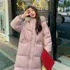 Womens Long Winter Puffer Coat Oversized Loose Fit Knee-Length With Faux Fur Hood Large Pockets