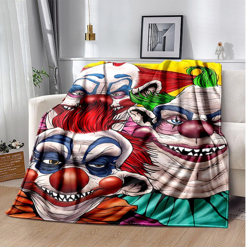 Hororový klaun Cirkus Flanelová deka Měkká teplá Celoroční přehoz, Design pro kempování, Cestování autem, Turistiku Pohovka, Postel, Kancelář Perfektní dárek na večírky