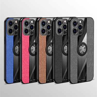 Luksusowe etui na telefon z teksturą lnu dla iPhone 13 12 11 Xs Pro Max Mini X 8 7 6 6S Plus SE Pokrowiec na tył z magnetycznym pierścieniem do samochodu i podstawką