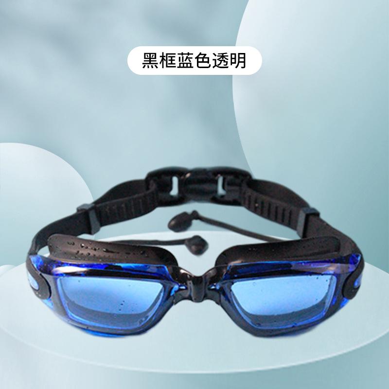 Directly supplied silicone colorful swimming goggles for adults, new model One-piece earplug electroplated anti-fog swimming goggles