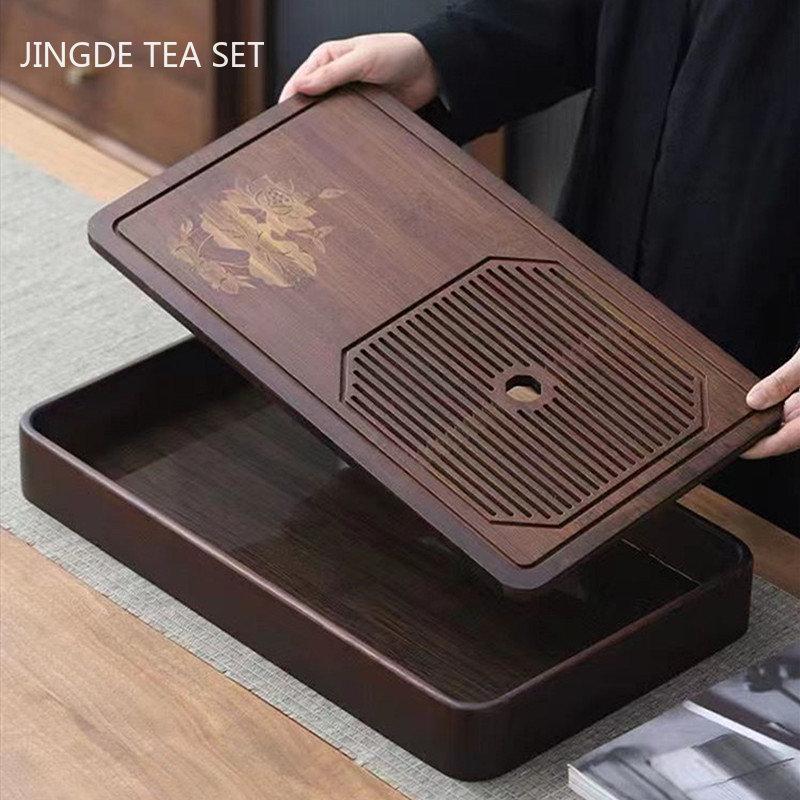 Hand Carving Bamboo Tea Tray Household Tea Set Decorative Tray Water Storage Type Tea Sea Chinese Tradition Teaware Supplies