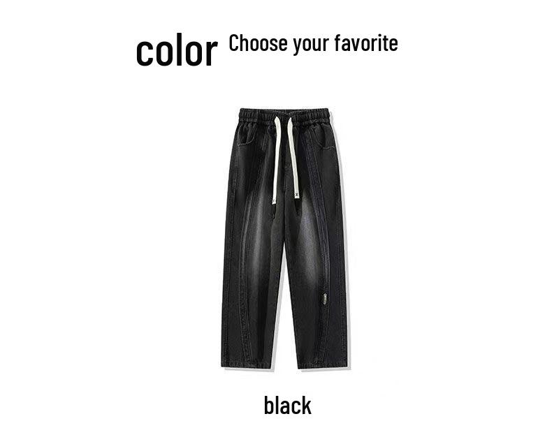 Longdafei Plus Size Men's Retro Straight Leg Jeans - Autumn/Winter Loose Fit Casual Pants