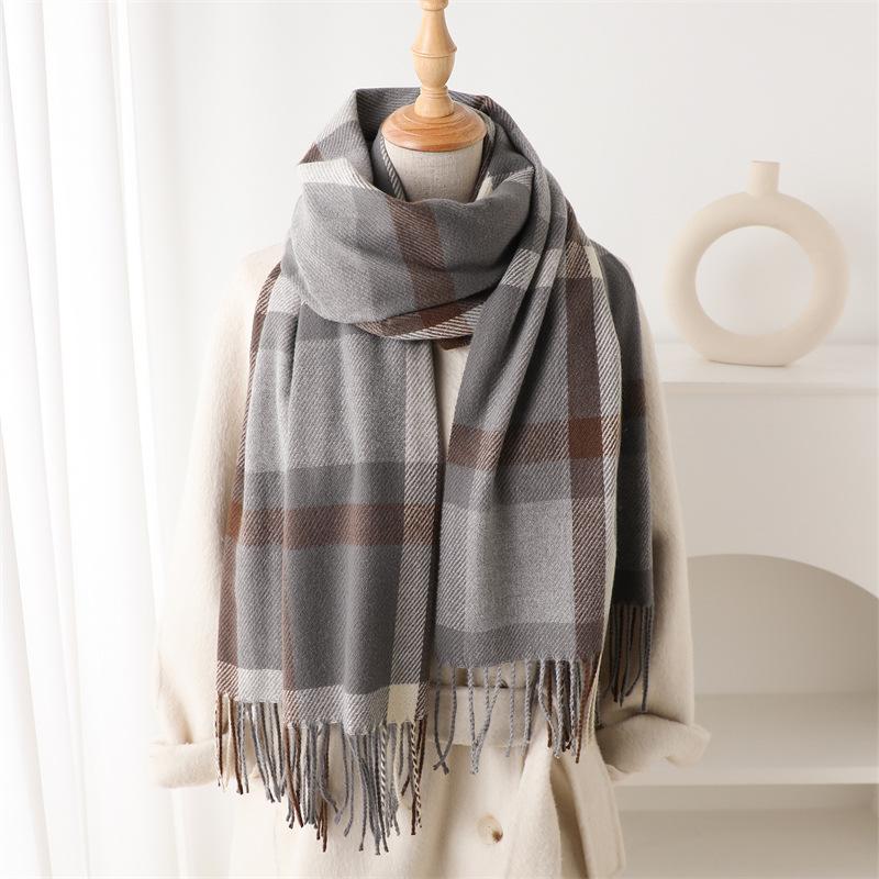  New Fashion Luxury Plaid Winter Warm Women Scarf Cashmere Shawls Thick Neckerchief Hijab Wraps Pashmina Foulard
