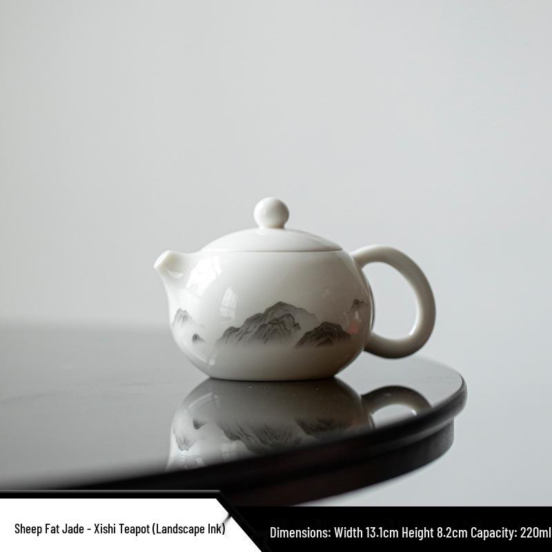 Xi Shi Jade Porcelain Teapot - Ink Wash Style Ceramic Pot for Women's Boutique Kung Fu Tea Set.