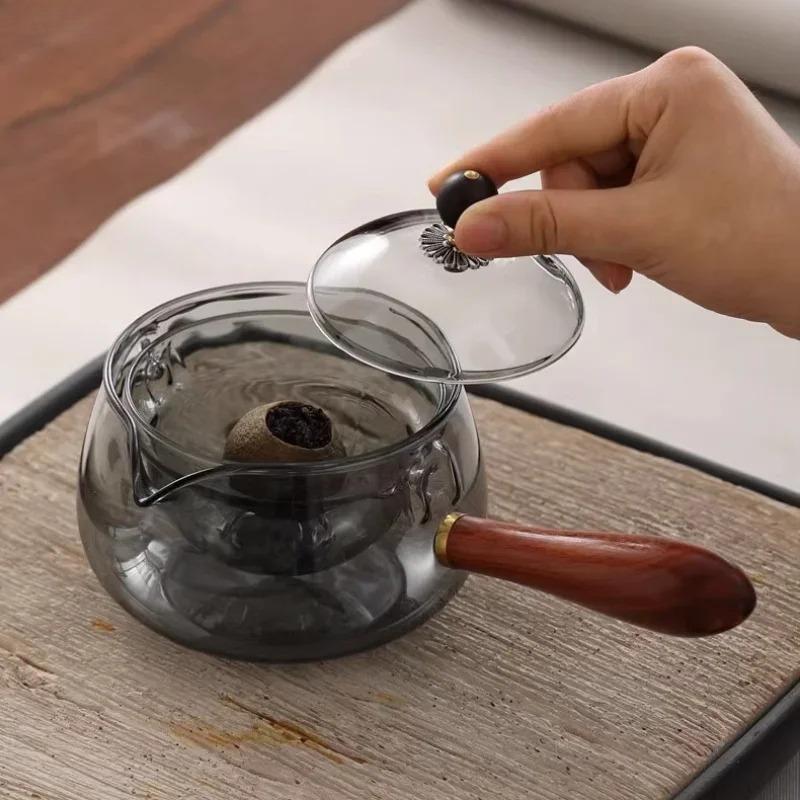 Rotating Glass Teapot Side Handle Pot Tea Infuser Tea Brewing Utensils Round Stove Teas Maker Single Pot Afternoon Tea Teaware