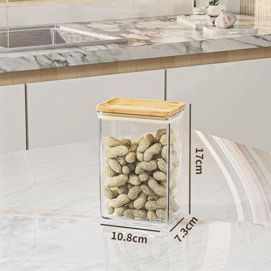 Sealed Grain Container Airtight Storage Container with Wooden Lid Transparent Food Canister for Dry Goods Snacks Tea Leaves Beans Kitchen Pantry