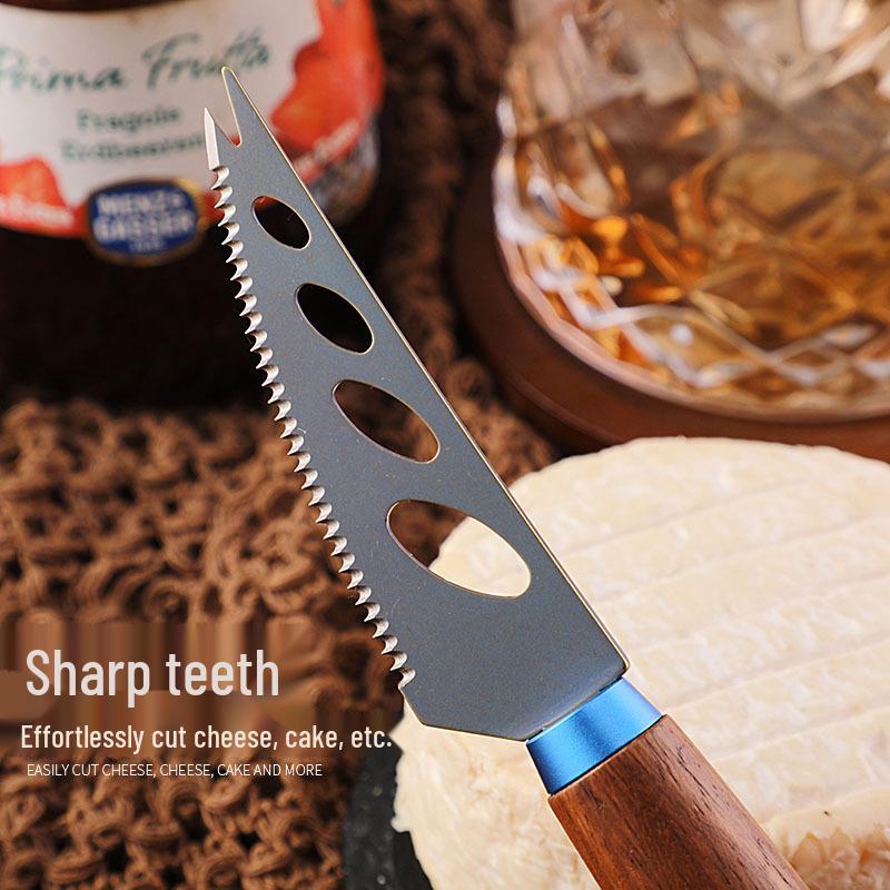 New Style Carved Wooden Handle Cheese and Butter Knife Set with Titanium Alloy Blades