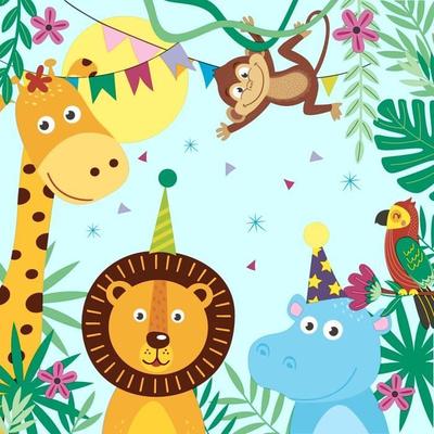 Paper Napkins - Animal Party - Multicolor - 20 Pieces - 33 Cm X 33 Cm - Ideal for Decoupage