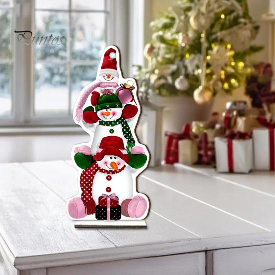 Stable Base Christmas Decor 2D Wooden Tabletop Ornaments, Xmas Tree Santa Lightweight Trees Snowman Sign with Stand, Holiday Party Decorations Favors
