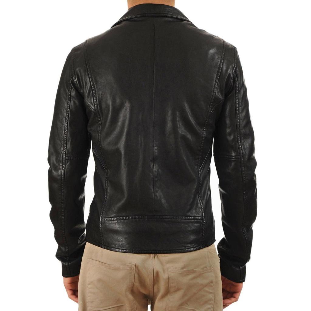 SKINOUTFIT Men's Genuine Lambskin Black Leather Jacket Stylish Motorcycle Bomber Biker Outerwear MJ 05